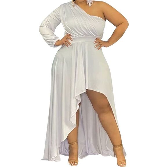 IyMoo Womens Sexy Plus Size Long Sleeve Ruched Elegant High Low Maxi Dress - Picture 7 of 15